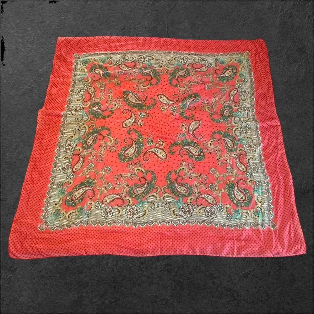 ZAMBAK Scarf Women Pink Paisley Polka Dot Floral Square Made in Turkey‎